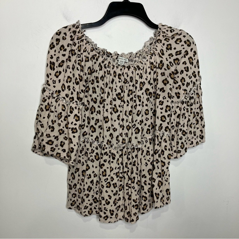 American Eagle animal print blouse elastic neckline women's size‎ small